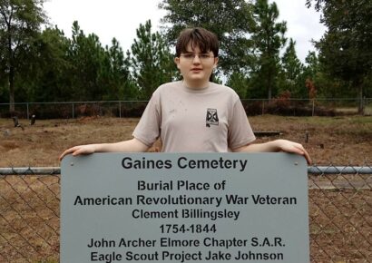 Jake Johnson Installs Special Sign at Gaines Cemetery near Vida as part of Eagle Scout Project