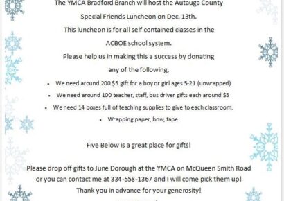 Autauga County Schools Special Friends Christmas Luncheon Slated; Donations Appreciated