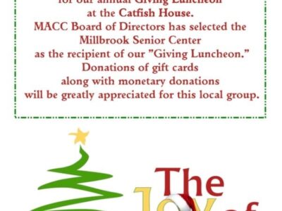Millbrook Chamber to Host ‘Giving Luncheon’ Dec. 12 at Catfish House; Donations Benefit Millbrook Senior Center