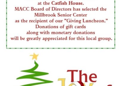 Millbrook Chamber to Host ‘Giving Luncheon’ Dec. 12 at Catfish House; Donations Benefit Millbrook Senior Center