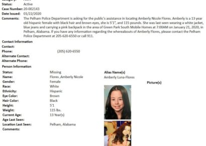 Pelham Police Seek Missing Teenager Amberly Nicole Flores; Please Share!
