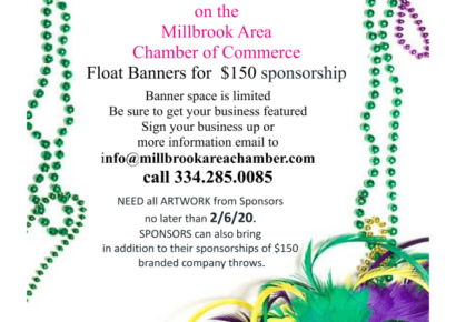 Showcase YOUR business with the Millbrook Area Chamber of Commerce Mardi Gras Float