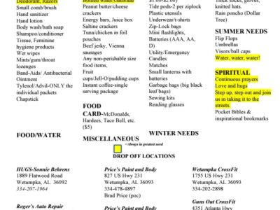 HUGS  in  Need of Canned Goods, Dry Goods, Snacks for Homeless in our Area