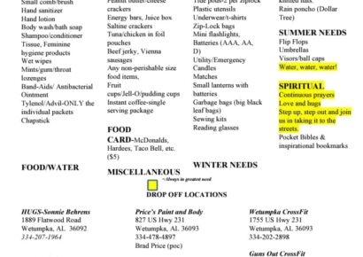 HUGS  in  Need of Canned Goods, Dry Goods, Snacks for Homeless in our Area