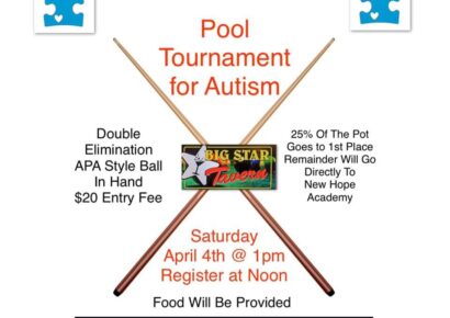Annual Pool Tournament for Autism Coming to Big Star Tavern April 4; Benefits New Hope Academy
