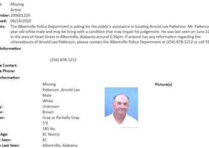 Albertville Police Seek Missing Man Identified as Arnold Lee Patterson, 81; Last seen June 22