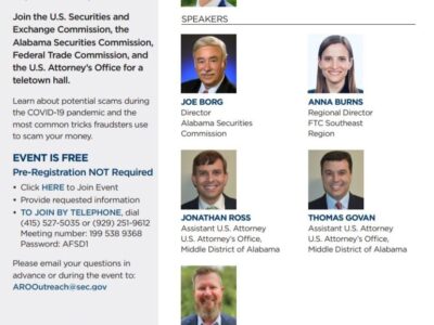 TELETOWN HALL Set for Oct. 6: Avoiding Financial Scams-COVID-19 and Beyond – State and Fed Government