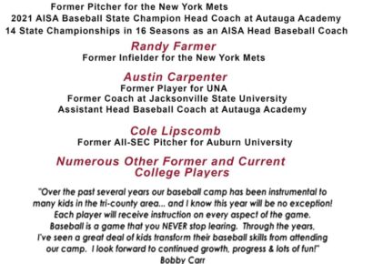 River Region Baseball Academy Camp Begins June 7 at Autauga Academy