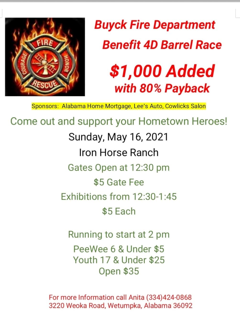 Buyck Fire Department's Benefit 4D Barrel Race is May 16 at Iron Horse Ranch  – Elmore-Autauga News