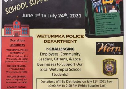 Wetumpka PD, Well Worn Paths Hosting ‘Operation Backpack’ School Fundraising Drive