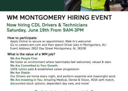 Waste Management to Hold Hiring Event Saturday in Montgomery; Walk Ins Welcome