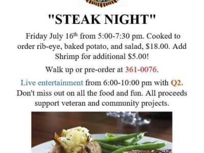 Steak Night Returns this Friday to American Legion Post 122 in Prattville