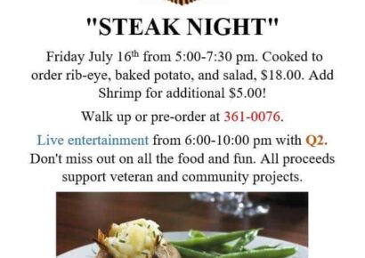 Steak Night Returns this Friday to American Legion Post 122 in Prattville