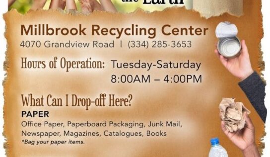 The Millbrook Recycling Center is on Grandview Road; Hours are 8 a.m. to 4 p.m. Tue-Sat