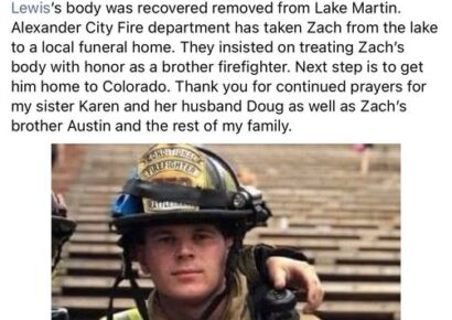Body Recovered from Lake Martin; GoFundMe Account Established for Firefighter’s Family