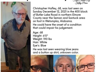 Missing and Endangered: Chris Hafley has Been Missing from Wetumpka Area for Four Weeks
