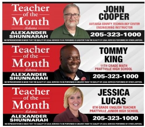 Three Prattville Teachers Named Alexander Shunnarah Teacher of the Month