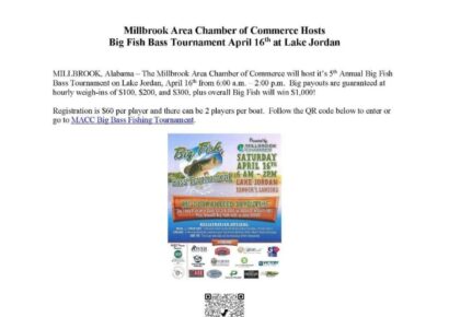 Millbrook Chamber to Host Big Bass Tournament Saturday on Lake Jordan
