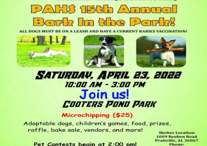 PAHS Bark in the Park Fundraiser coming to Cooters Pond April 23