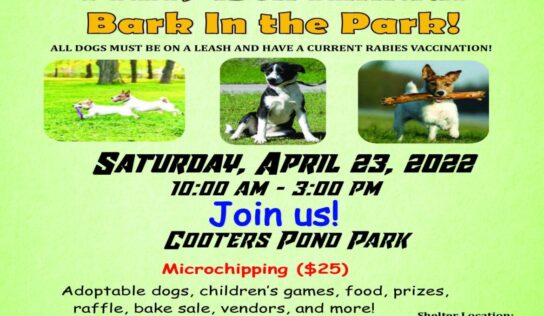PAHS Bark in the Park Fundraiser coming to Cooters Pond April 23