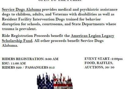 Charity Event/Ride Saturday to Benefit Service Dogs of Alabama, Legacy Fund