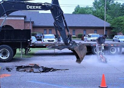Public Works Spend Morning Resolving Road Depression in Downtown Prattville