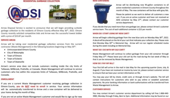 Information Regarding Elmore County’s New Residential Garbage Collection Service Provider