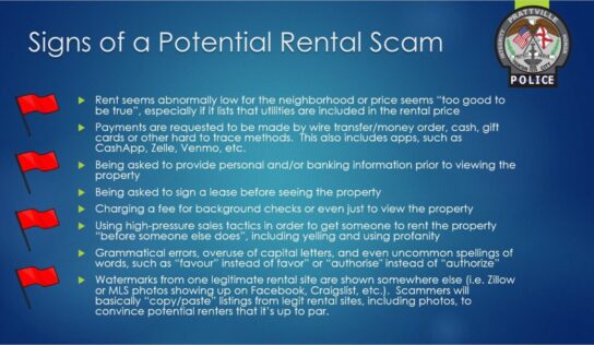 Prattville Police Department Offers Tips to Avoid Rental Scams