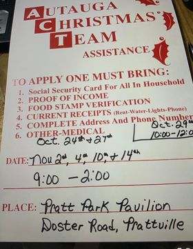 Autauga County Christmas Team Taking Applications for those in need of Assistance