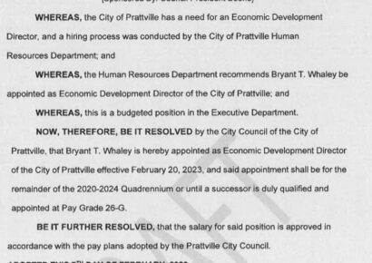 Prattville Council to meet tonight at 6 p.m.; Will consider Appointment of Economic Development Director