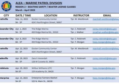 ALEA’s Marine Patrol Set to Launch Spring Boating Basics/License Course