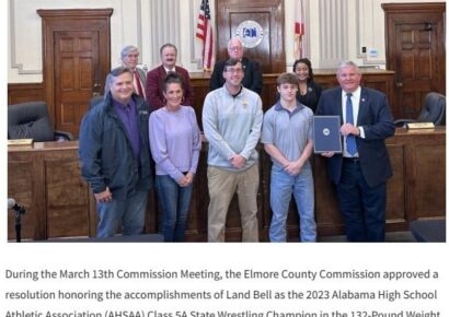 Elmore Commission Honors Wrestler Land Bell of Tallassee High School