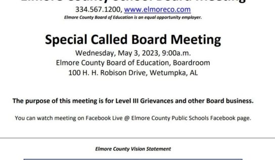 Elmore School Board to hold Special Called Meeting May 3