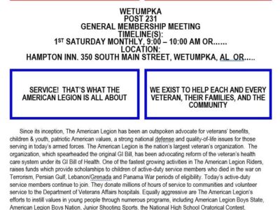 American Legion Post 231 of Wetumpka Looking for new Members