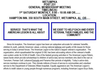 American Legion Post 231 of Wetumpka Looking for new Members