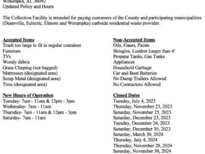 City/ County Collection Facility Updates Policy Effective Monday, May 1st