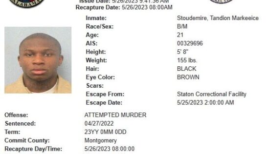 Escaped Inmate from Staton Correctional Facility in Elmore County Recaptured             