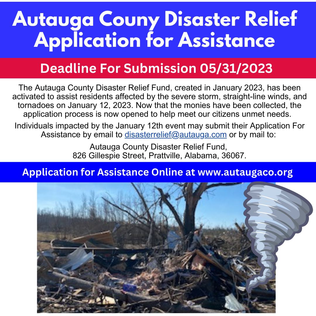 Autauga County Disaster Relief FundApplication Process NOW Open