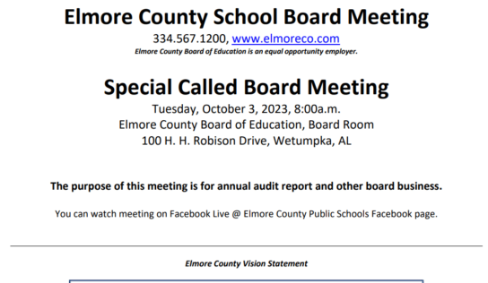 Special Called Meeting is Oct. 3 to Discuss ECBOE Audit Findings
