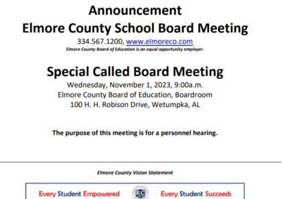 Elmore County Board of Education Announces Special Meeting