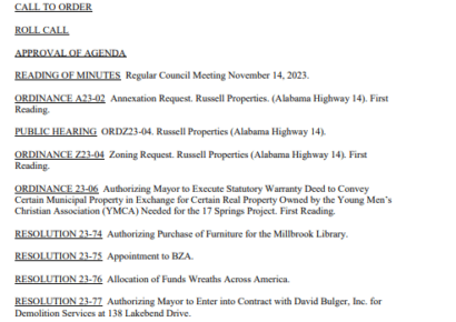 Millbrook Council Agenda for Tonight’s Meeting