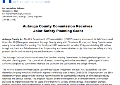 Autauga County Commission receives Joint Safety Planning Grant