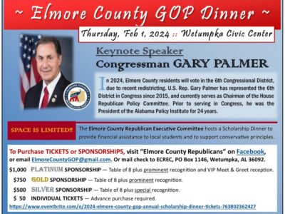 Elmore County Republican Scholarship Dinner will feature Congressman Gary Palmer Feb. 1