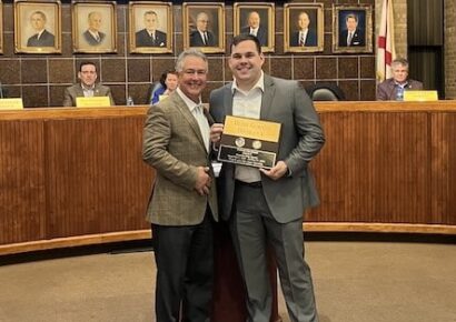 Gillespie recognizes Blair Gornto and Patty VanderWal at Prattville City Council