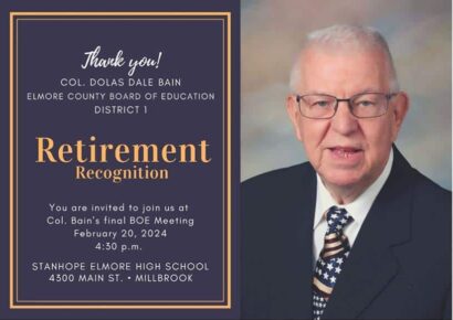 Retirement recognition for Dale Bain is Feb. 20 at School Board meeting