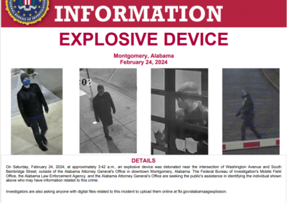 ALEA, FBI Mobile and the AG’s Office Asking for Public’s Assistance in Explosive Device Detonated in Montgomery
