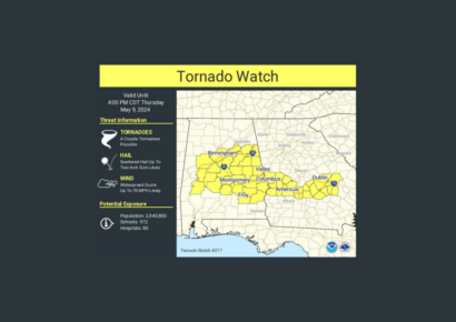Tornado watch issued for central Alabama until 4 p.m. CDT