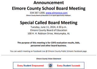 Special Called Elmore County Board meeting is June 11