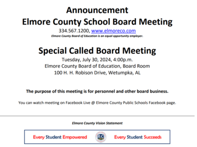 Elmore BOE to hold special meeting July 30