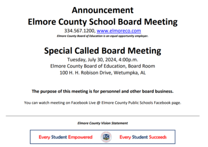 Elmore BOE to hold special meeting July 30